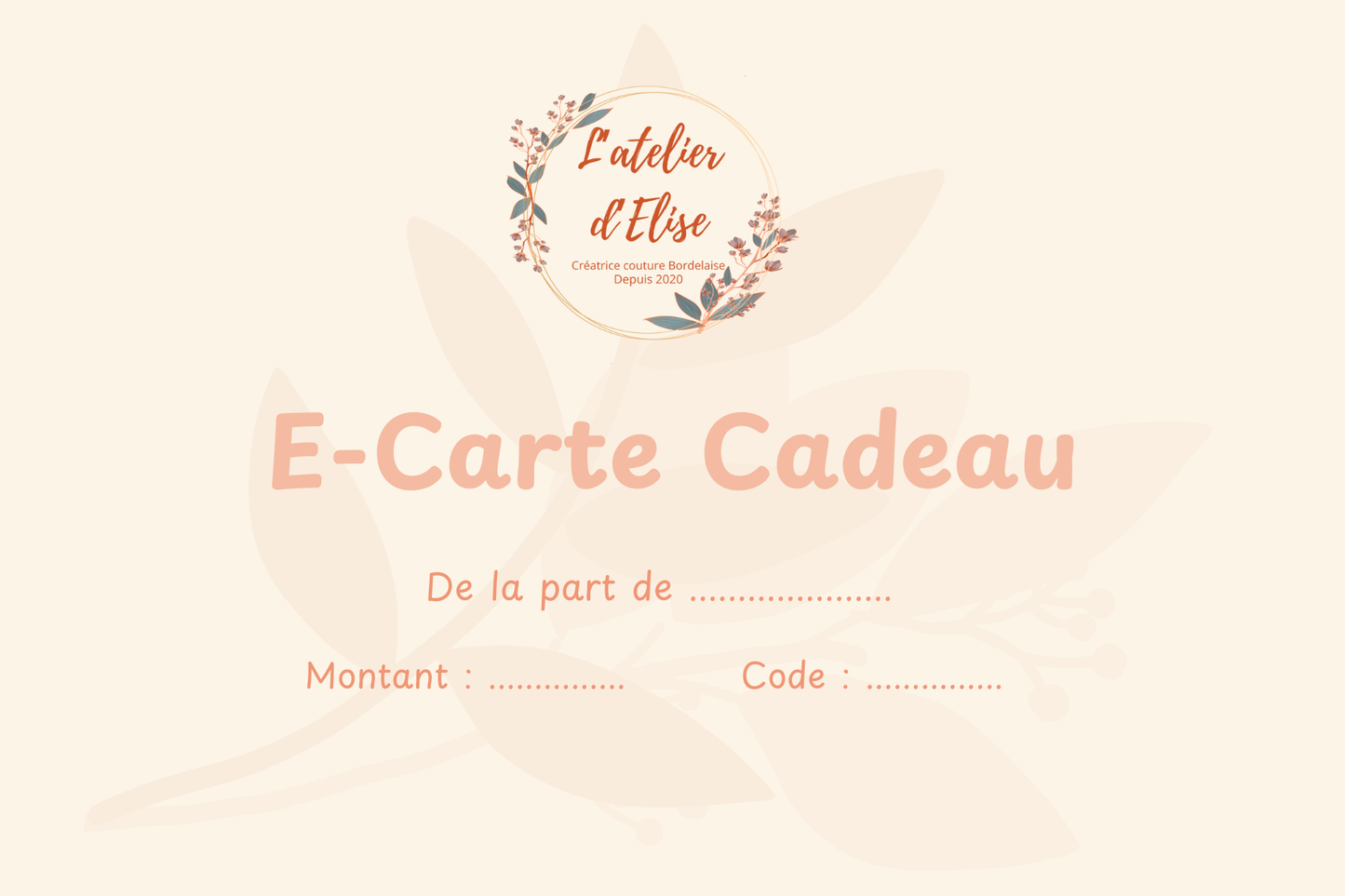 CARTE CADEAU L'ATELIER D'ÉLISE