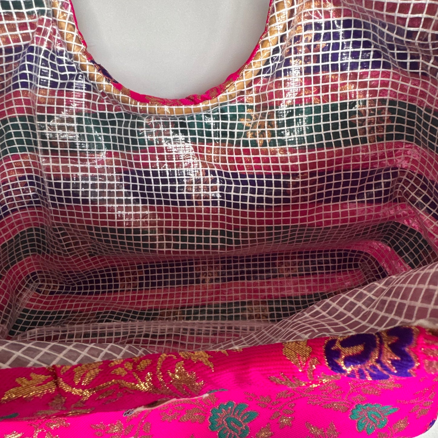 Sac cabas imperméable anses bambou - Tissé indou rose