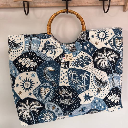 Sac cabas imperméable anses bambou - Jacquard Astro