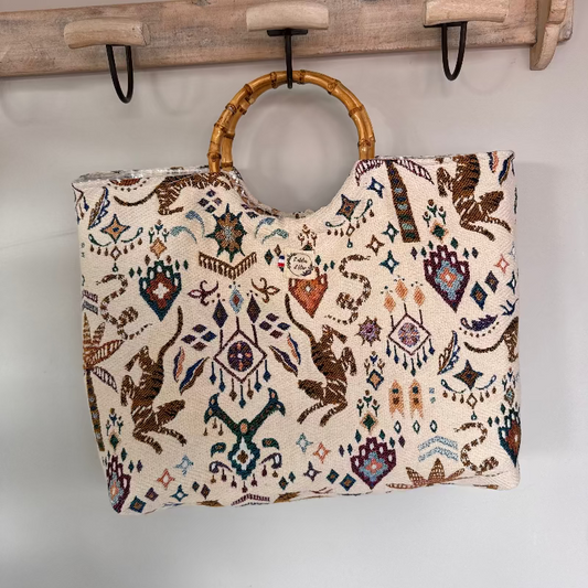 Sac cabas imperméable anses bambou - Jacquard TIBET