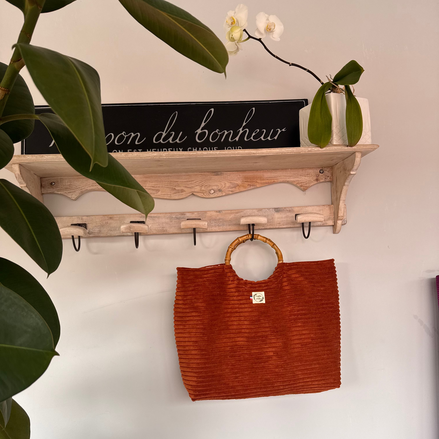 Sac cabas imperméable anses bambou - Velours marron