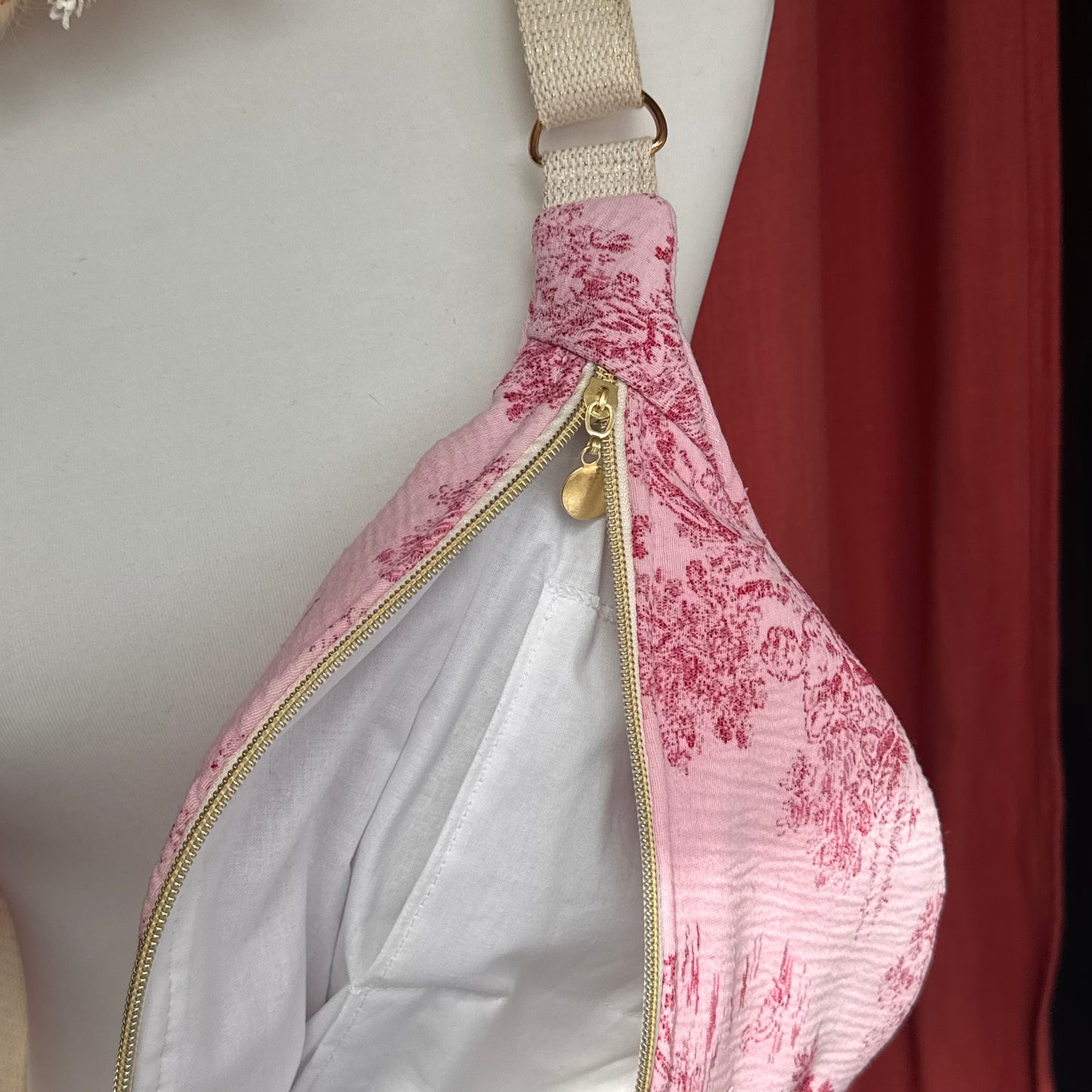 Sac banane XL - Toile de jouy rose