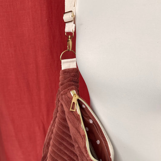 Sac demi-lune - Velours côtelé marron