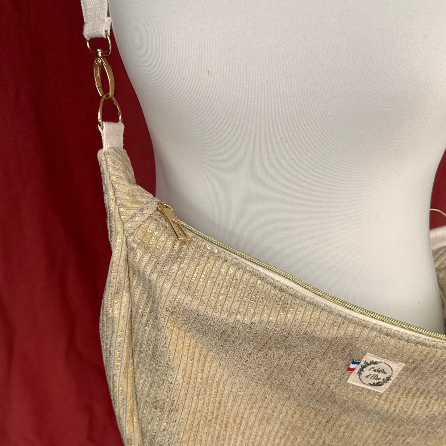 Sac demi-lune - Velours côtelé doré
