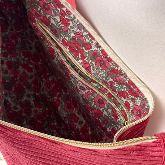 Sac demi-lune - Velours côtelé fuschia