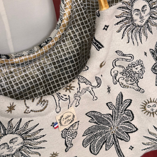 Sac cabas imperméable anses bambou - Jacquard astro