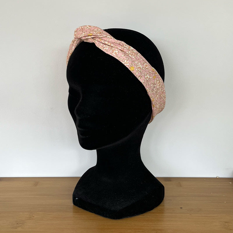 BANDEAU CHEVEUX MODULABLE FAIT MAIN Coton fleuri rose | L'ATELIER D'ÉLISE