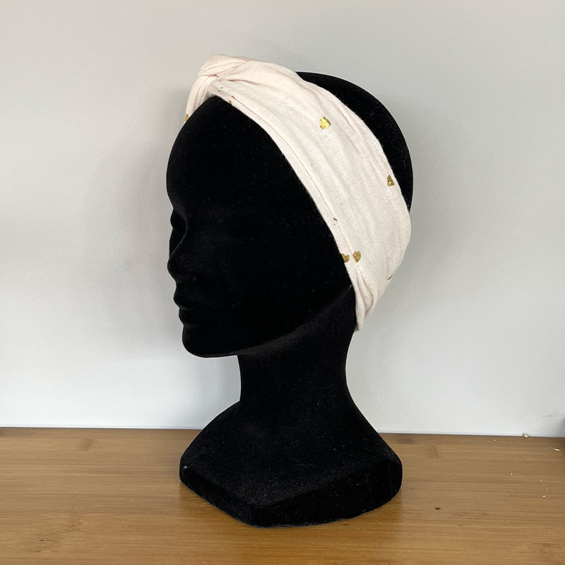 BANDEAU CHEVEUX MODULABLE FAIT MAIN Gaze de coton coeur dorés | L'ATELIER D'ÉLISE