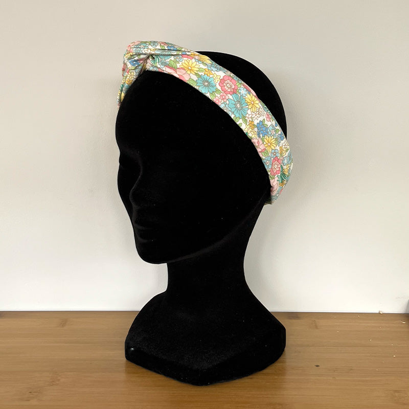 BANDEAU CHEVEUX MODULABLE FAIT MAIN Coton Fleurs rose | L'ATELIER D'ÉLISE