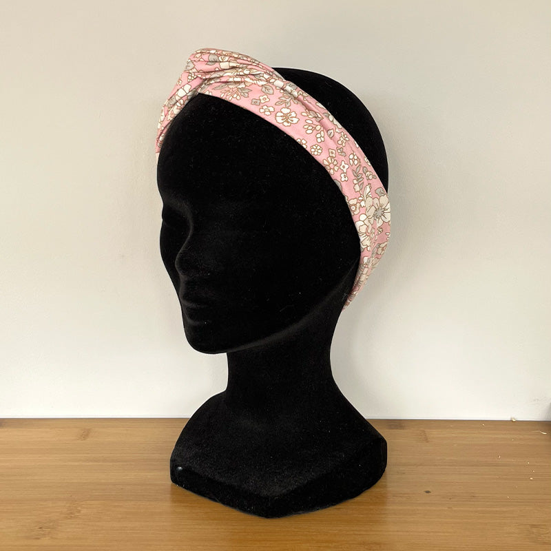 BANDEAU CHEVEUX MODULABLE FAIT MAIN Coton rose à fleurs | L'ATELIER D'ÉLISE