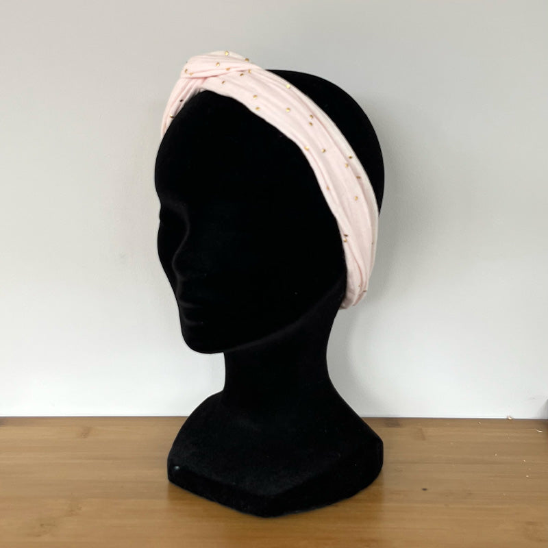 Bandeau de fil - Gaze de Coton rose à pois doré