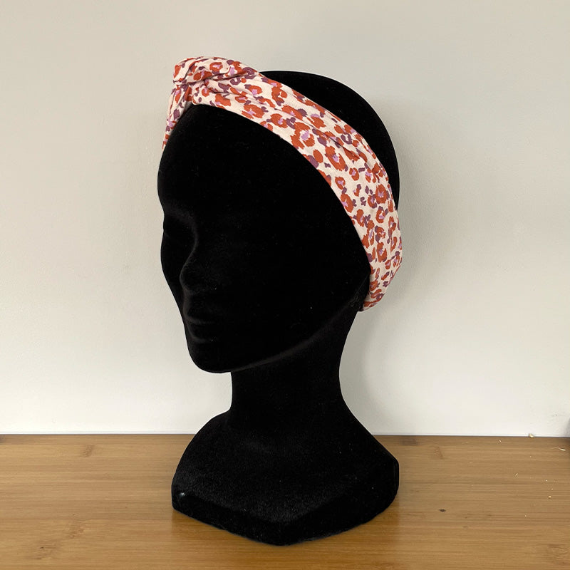 BANDEAU CHEVEUX MODULABLE FAIT MAIN Coton léopard corail | L'ATELIER D'ÉLISE