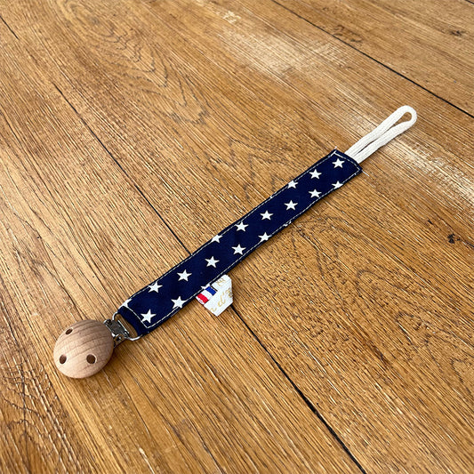 Attache tétine - Bleu marine et étoiles blanches