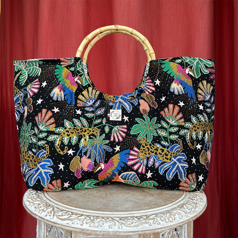 Sac cabas imperméable anses bambou - Jungle