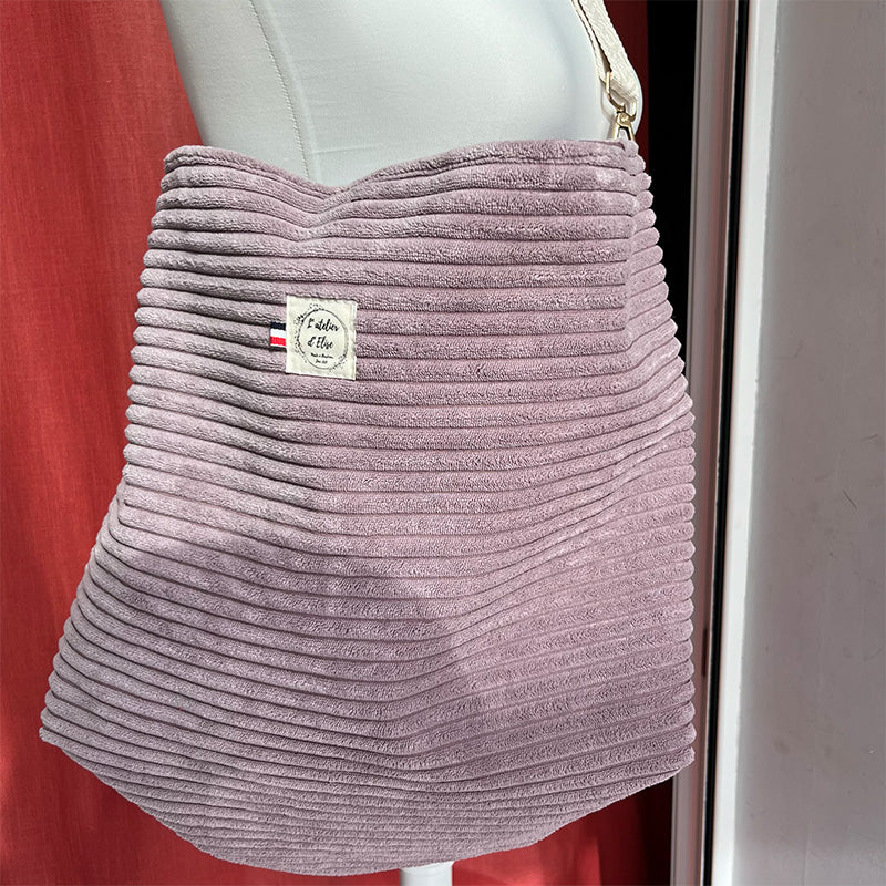 Sac cabas bandoulière - Velours côtelé mauve