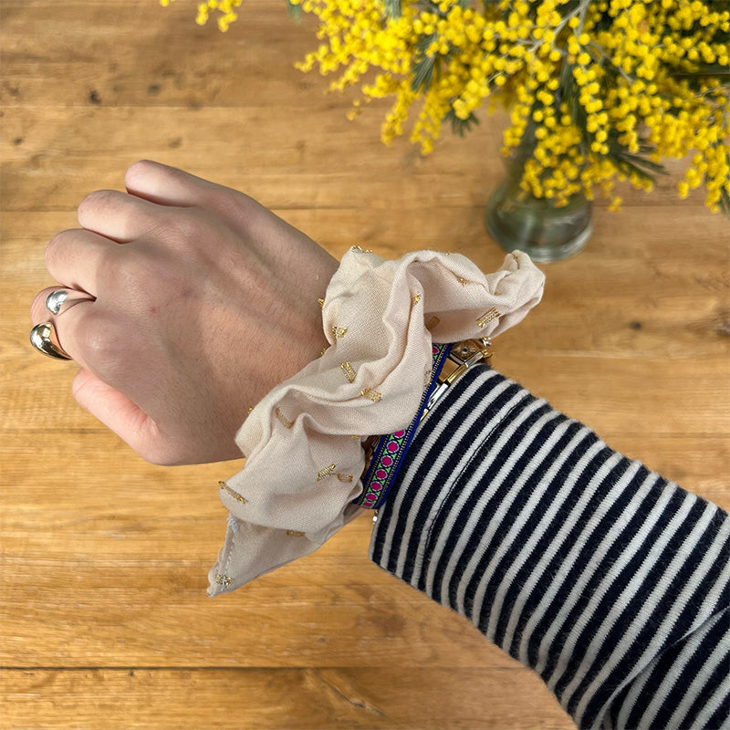 Maxi chouchou - Viscose beige & plumettis dorés