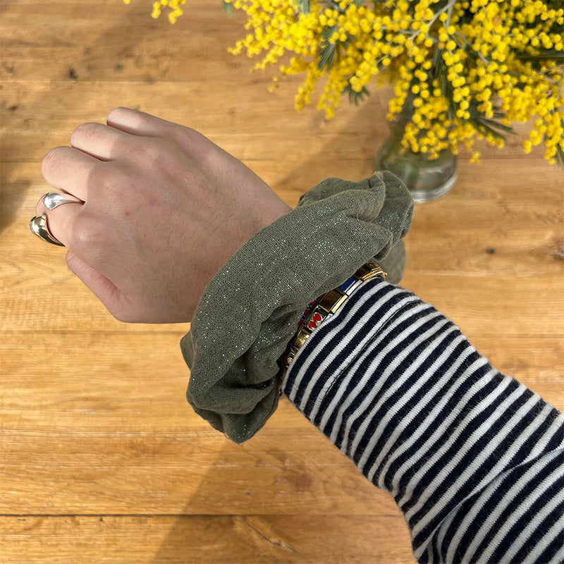 Maxi chouchou - Gaze de coton kaki irisé