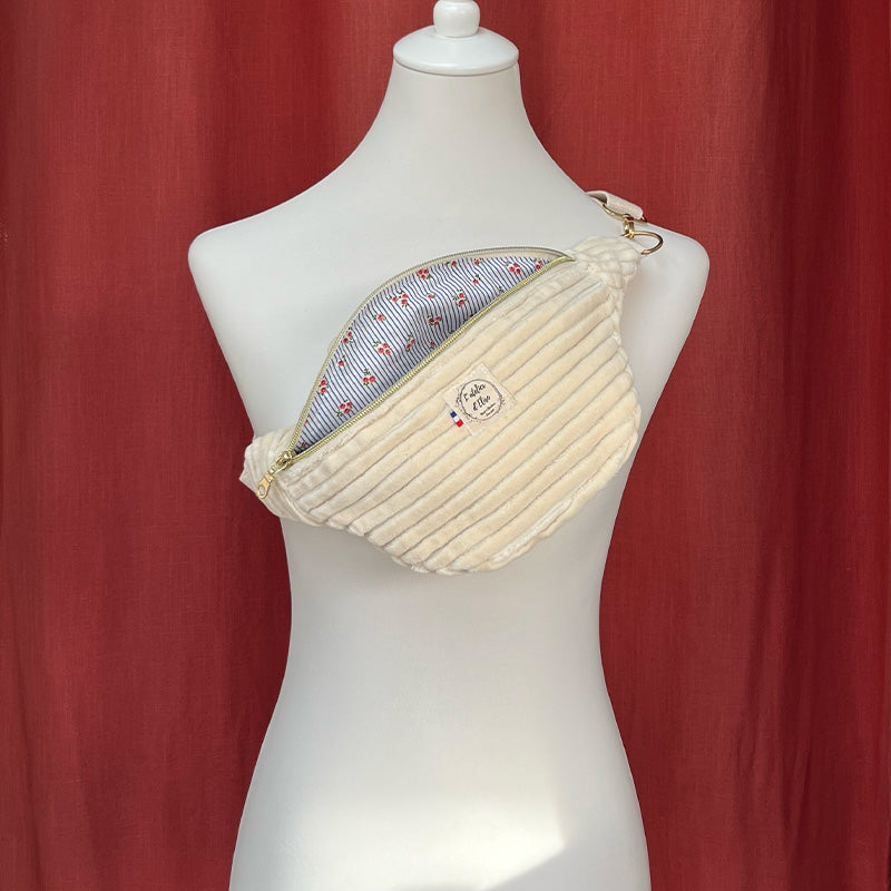 Sac banane petite taille- Velours côtelé blanc