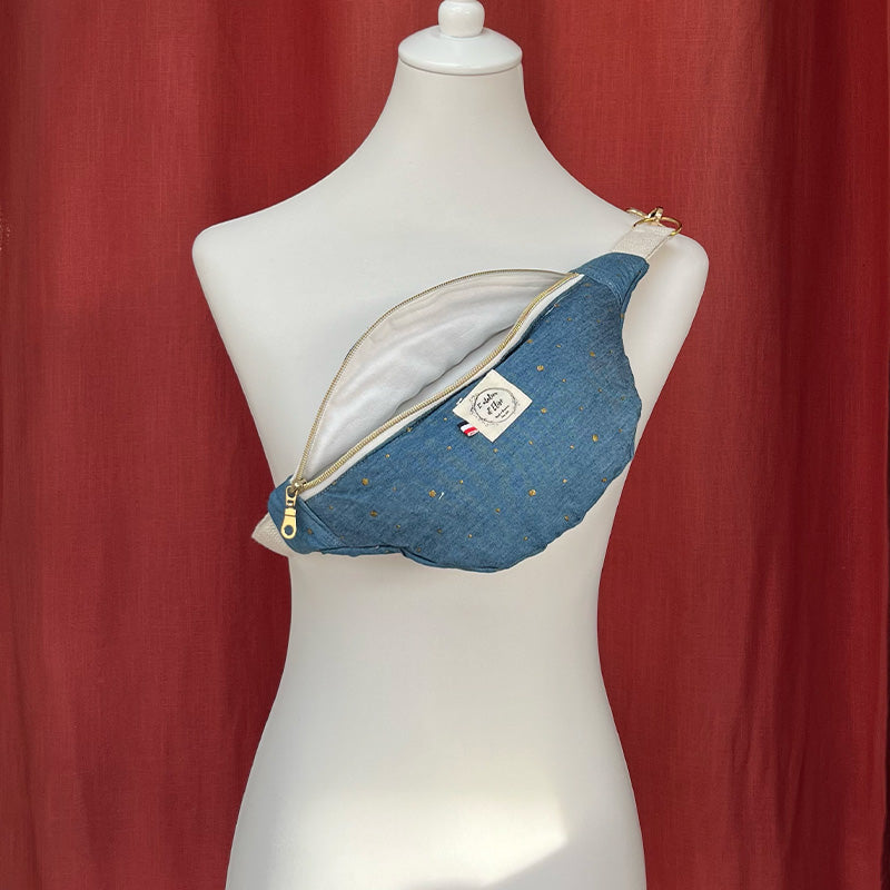 Sac Banane Enfant Fait Main jean à pois doré | L'Atelier d'Élise