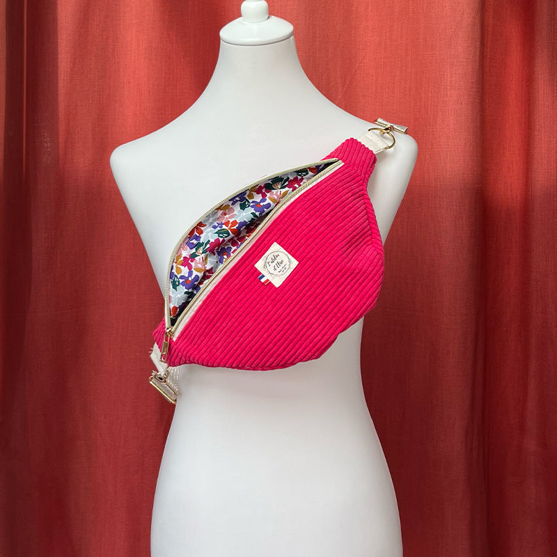 Sac Banane Fait Main Velours côtelé rose flashie | L'Atelier d'Élise