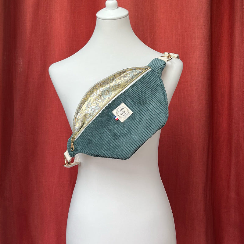 Sac Banane Fait Main velours côtelé vert | L'Atelier d'Élise