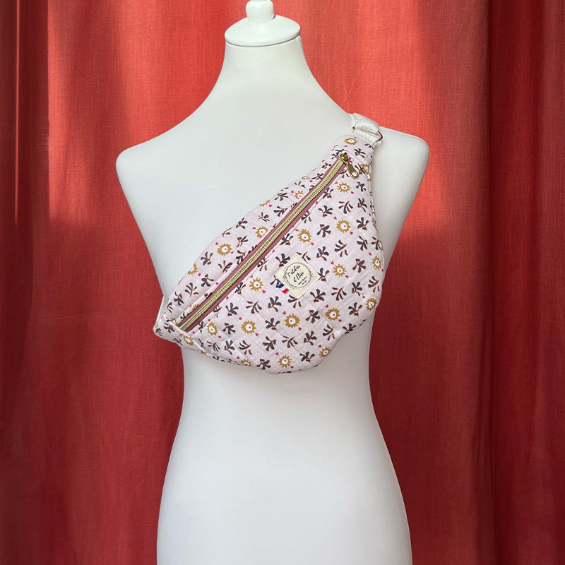 Sac banane - Matelassé fleurs rose