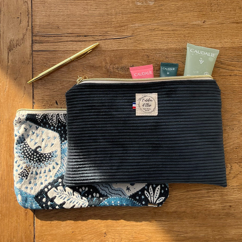 TROUSSE FAIT MAIN Velours bleu gris | L'ATELIER D'ÉLISE