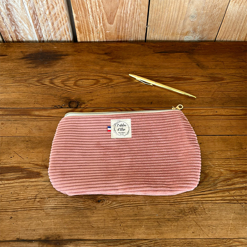 Pochette arrondie - Velours côtelé rose