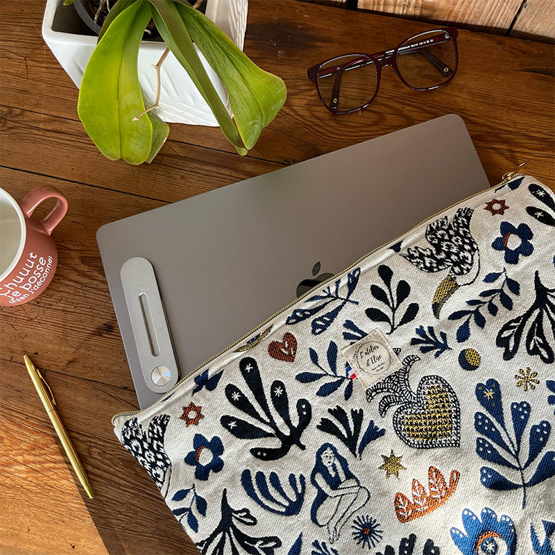 Housse d'ordinateur 17" - Jacquard Mage bleu