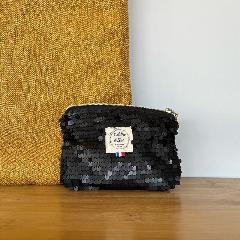Porte monnaie sequins noirs mat