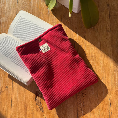 Pochette à livre/liseuse velours côtelé rose fuschia