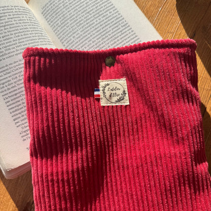 Pochette à livre/liseuse velours côtelé rose fuschia