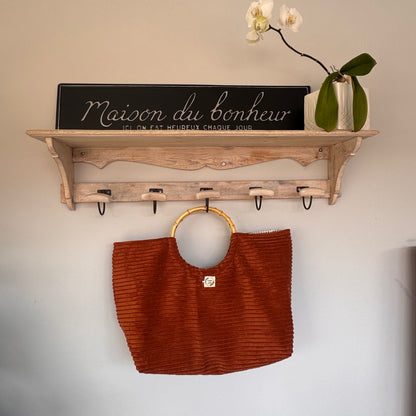 Sac cabas imperméable anses bambou -Velours côtelé marron