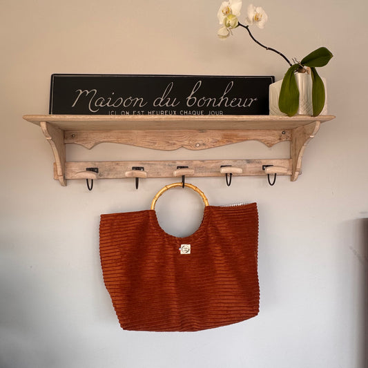 Sac cabas imperméable anses bambou -Velours côtelé marron