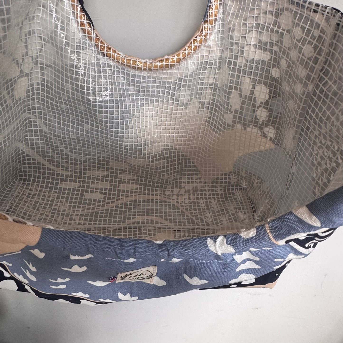 Sac cabas imperméable anses bambou - Coton épais bleu