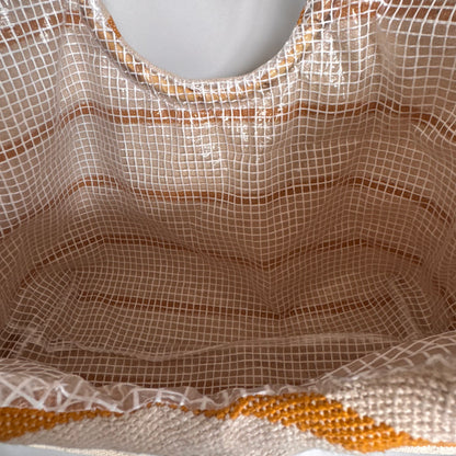 Sac cabas imperméable anses bambou -  Tissé jaune et beige
