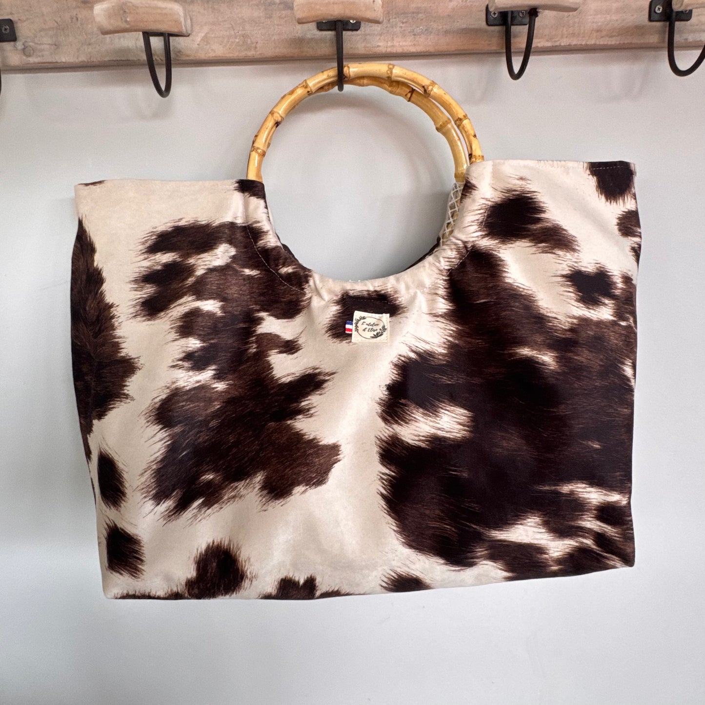 Sac cabas imperméable anses bambou -  Imprimé vache