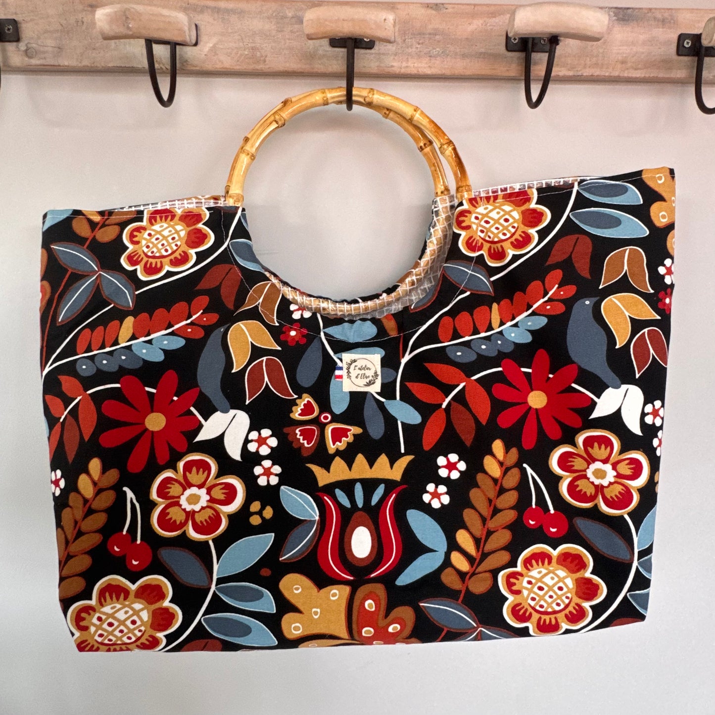 Sac cabas imperméable anses bambou - Flower