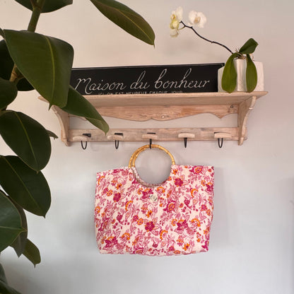 Sac cabas imperméable anses bambou - Matelassé fleuri