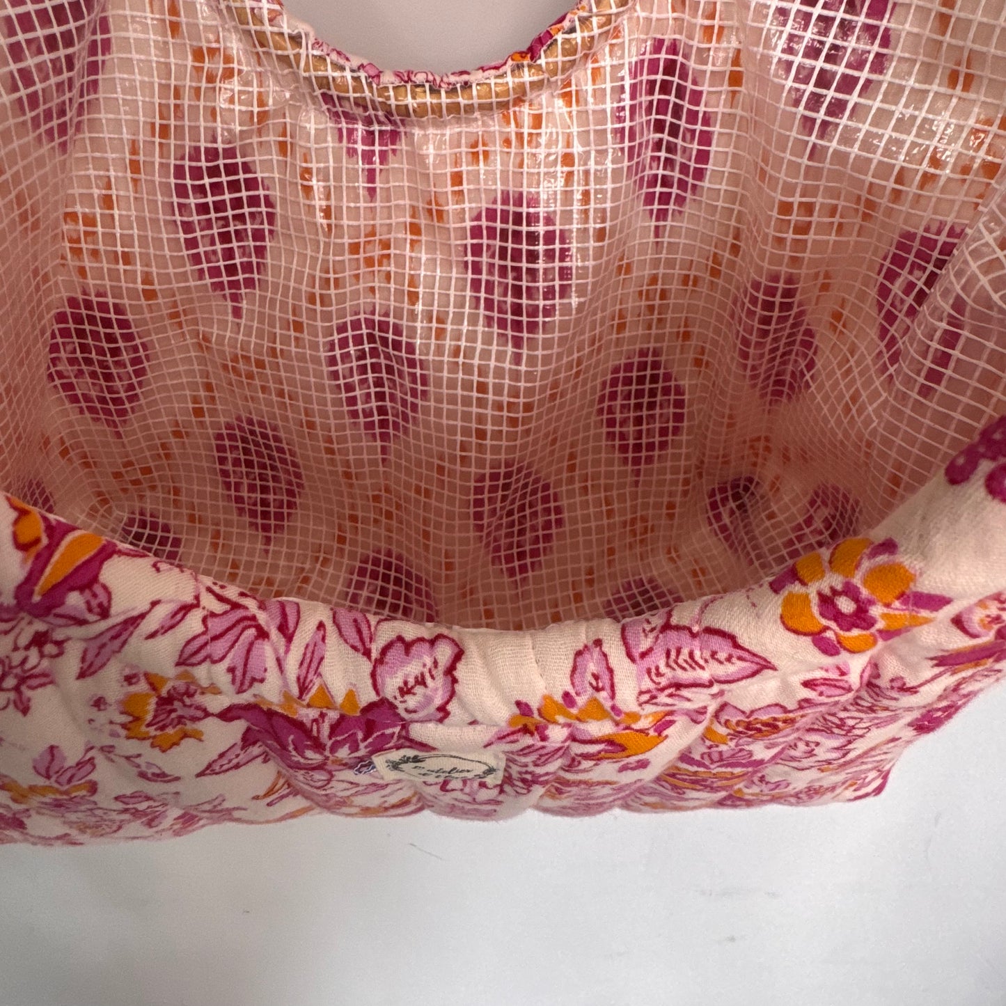 Sac cabas imperméable anses bambou - Matelassé fleuri