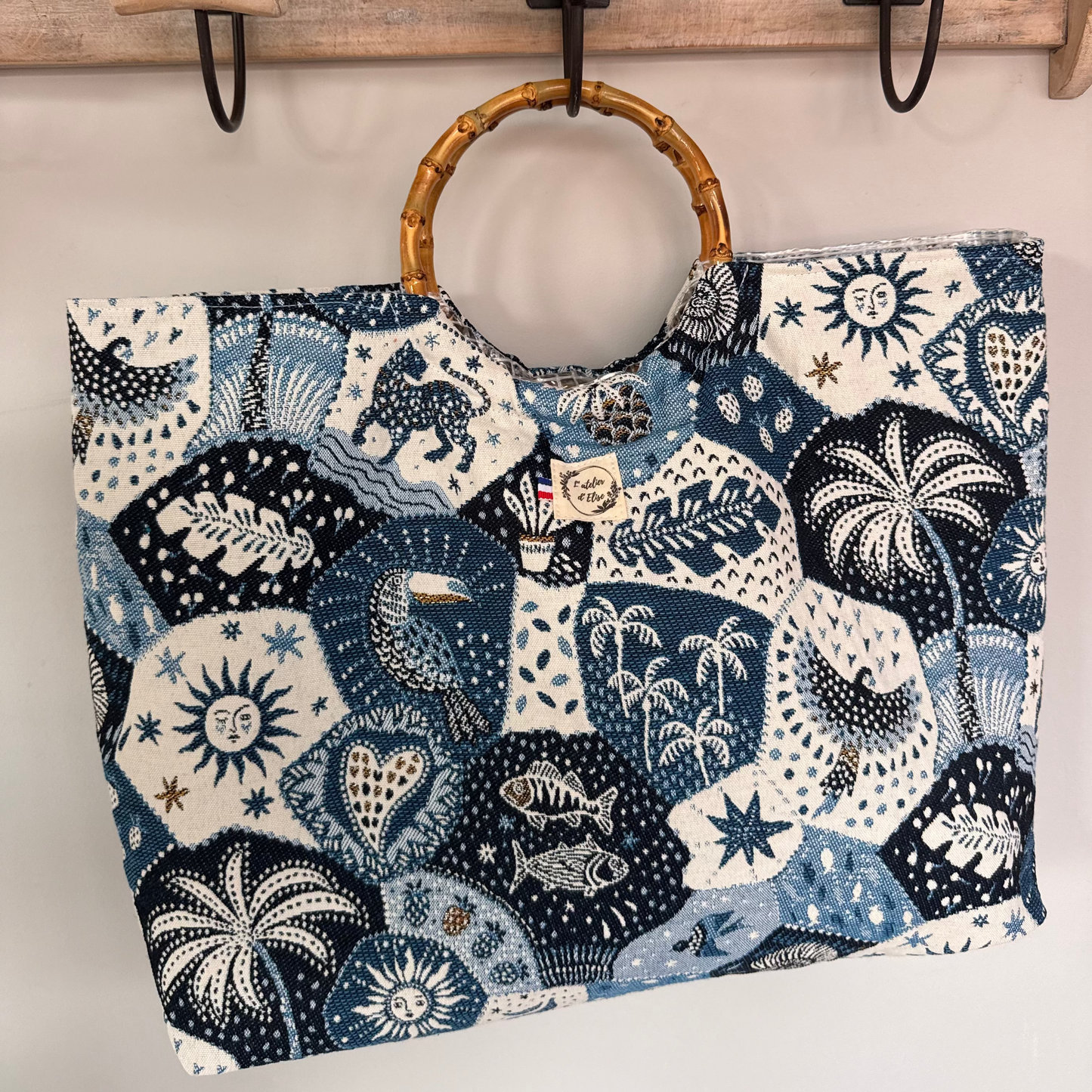 Sac cabas imperméable anses bambou - Jacquard Astro