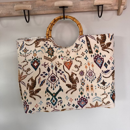 Sac cabas imperméable anses bambou - Jacquard TIBET