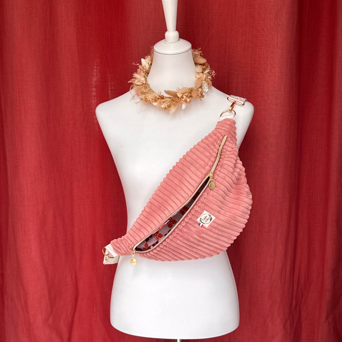 Sac banane XL - Velours côtelé rose
