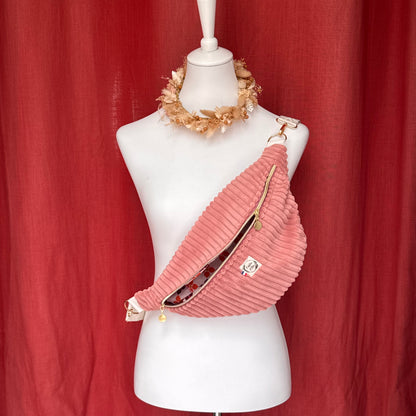 Sac banane XL - Velours côtelé rose