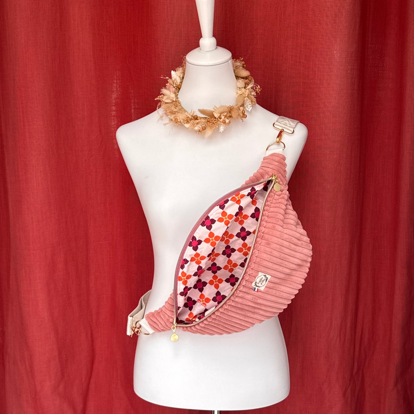 Sac banane XL - Velours côtelé rose