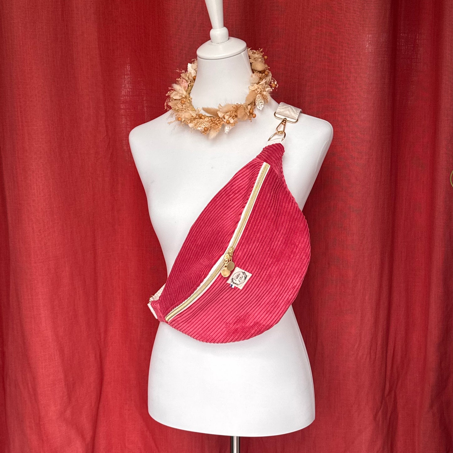 Sac banane XL - Velours côtelé fuschia