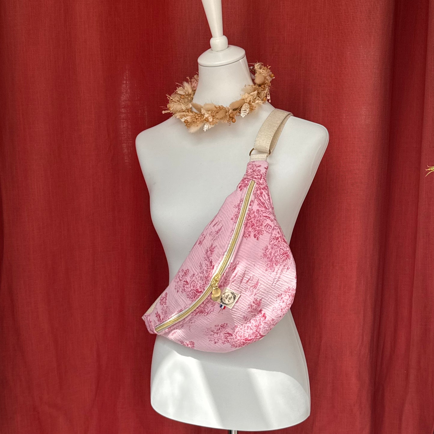 Sac banane XL - Toile de jouy rose