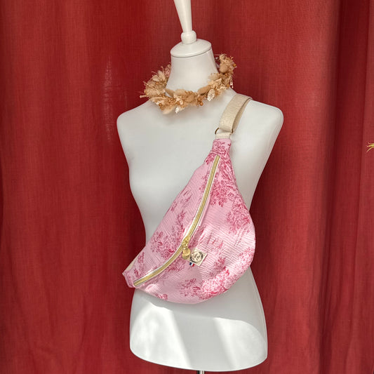 Sac banane XL - Toile de jouy rose