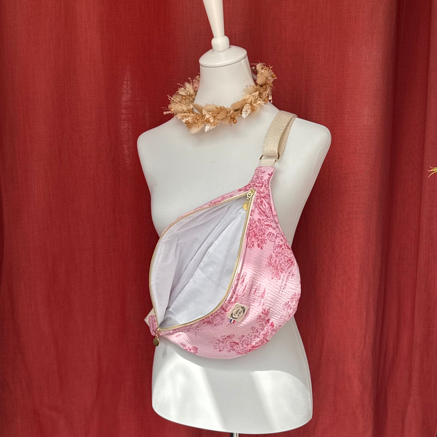 Sac banane XL - Toile de jouy rose