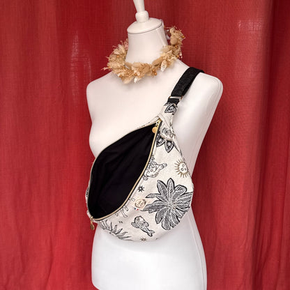 Sac banane XL - Jacquard astro noir et blanc